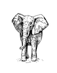 Elephant hand drawn sketch. Vector illustration. Black outline isolated on white background