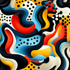 Obraz premium Seamless squiggly lines, stripes and shapes, bold primary colors, minimalist