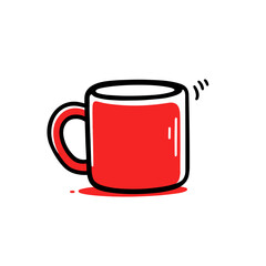 Coffee Mug vector icon in minimalistic, black and red line work, japan web