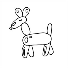 Single hand-drawn balloon dog-shaped figure illustration for greeting cards, posters, party decorations, and designs. Isolated on a white background. Doodle vector illustration.