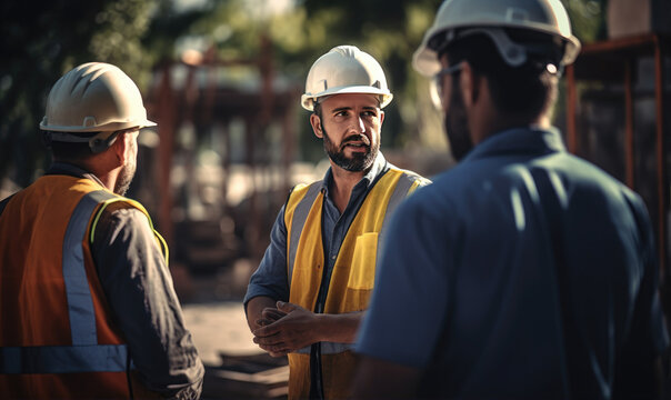 Engineer Talking To Construction Workers At Construction Site