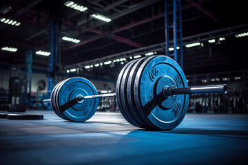 Barbell for fitness training in the gym. Sports background. - obrazy, fototapety, plakaty