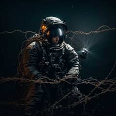 Astronaut in barbed wire trap Generative AI