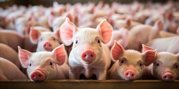 Ecological pigs and piglets at the domestic farm