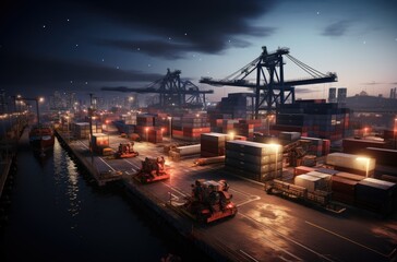 Fototapeta premium port cargo at night, logistics concept