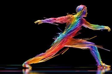 Rainbow Colored Lined Silouette Of Person On Black Background Generative AI