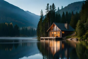 small house on lake