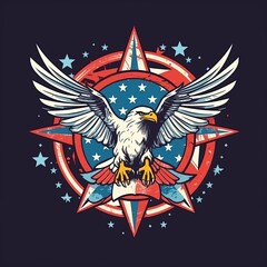 Bald eagle with american flag illustration