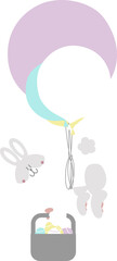 happy easter with bunny rabbit, balloon and egg, flat png transparent element character design