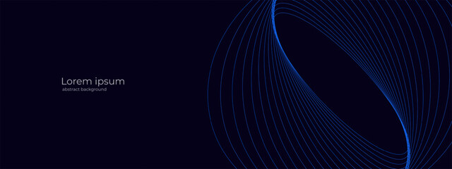 Abstract futuristic blue glowing geometric lines on dark blue background. Modern diagonal background of rounded lines. Business background for your design. Vector illustration EPS 10