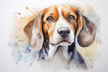 Retrato en acuarela de beagle - obrazy, fototapety, plakaty