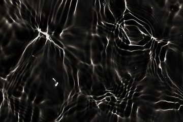 Defocus blurred transparent black colored clear calm water surface texture with splashes...