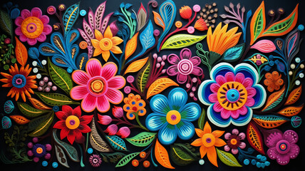 an intricate colorful Mexican floral background