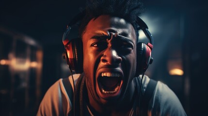 Gamer wearing an expression of frustration after a tough loss. - obrazy, fototapety, plakaty