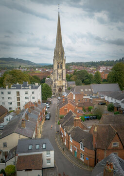 Aerial view of Dorking, Surrey- picturesque market town in south eat England