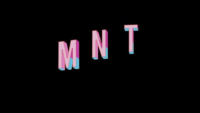 Bright letters jump merrily in the inscription MNT ISO code currency. Retro. Alpha channel black. Looped from frame 120 to 240, Alpha BW at the end