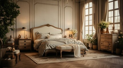 French country style bedroom, modern interior design