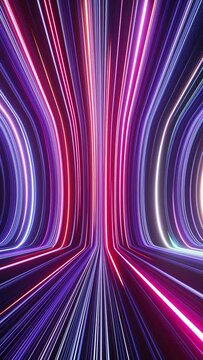 3d abstract futuristic neon background, ultra violet glowing lines, laser rays, speed of light. Looping seamless vertical video