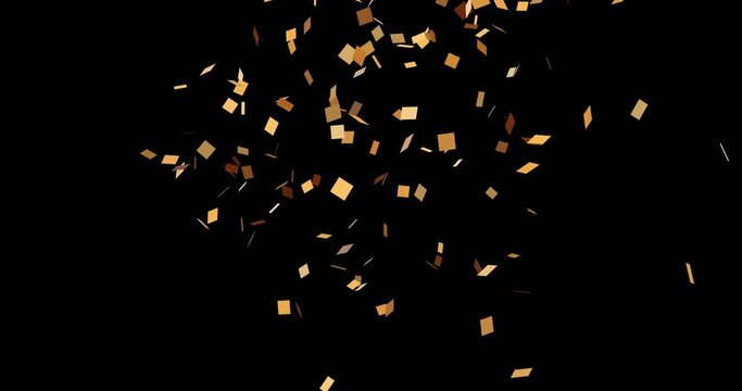 4k animated golden confetti on transparent background( Alpha Channel) Festive set of 3 winner animation. Sparkle luxury modern explosion. Squared particles gift. Christmas Birthday Sale glowing banner