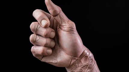 Scarring of hands, symbols of African tribes. Hand on black background