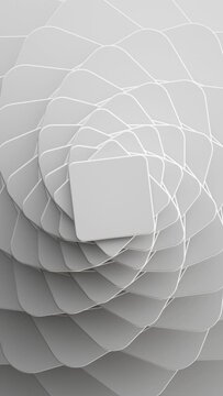 3d render, loop vertical video of abstract minimal white background twisting. Geometric shapes spin. Rotating deck of square blank cards