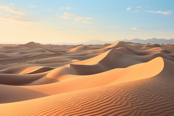 Fototapeta na wymiar Beautiful sand dunes in the desert on sunny summer sunset. Beauty in nature.