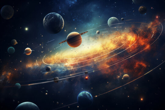 Universe scene with planets, stars and galaxies in outer space showing the beauty of space exploration. © MNStudio