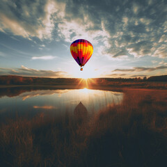 group of hot air balloons flying over water  Background