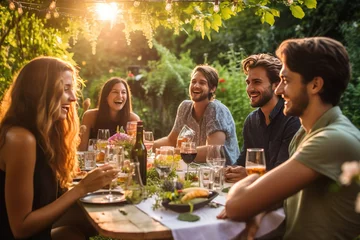 Foto op Plexiglas Happy friends having dinner at summer garden party © arhendrix