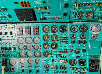 details of the flight deck of an old Russian plane
