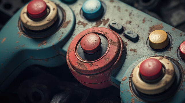 Old retro joystick close up