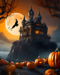 Motyw Halloween, dynia i mroczny klimat, tło, ciemny, nocny las