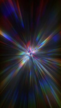 3d vertical video, Blurred futuristic motion graphic. Rainbow neon light glow. Fast fly forward. Loop at 2K resolution.