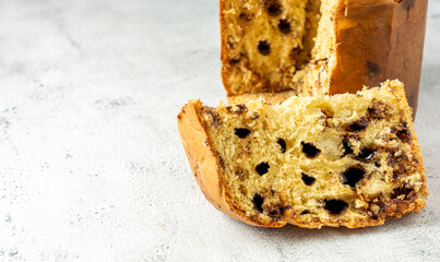 chocottone, os panettone stuffed with chocolate. traditional sweet dessert cake