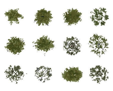 Vector Top View Of Trees And Bushes Vector Illustrations Set. Landscape Elements For Garden, Park Or Forest, Plants	