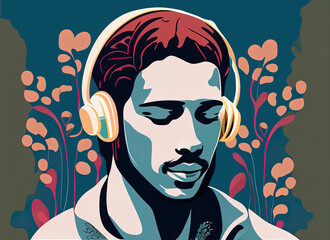 Man Listening to Music in Headphones Illustration 