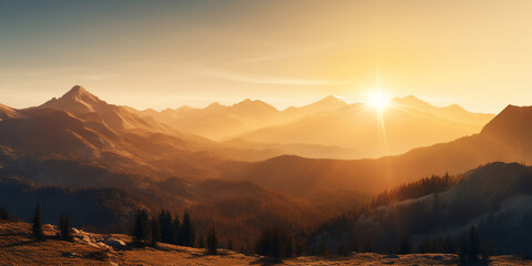Fototapeta na wymiar stunning nature scence,beautiful mountain view in golden hour ,sunrise or sunset with golden light