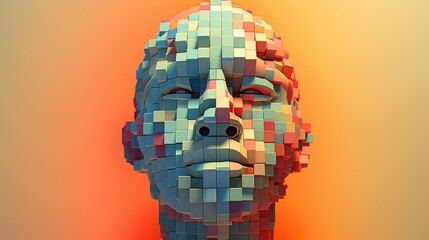 abstract voxel human head illustration face 3d, pixel cyborg, man design abstract voxel human head