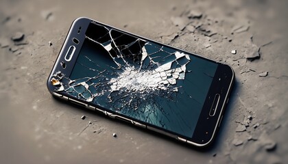 Smashed cracked broken mobile phone on dirt