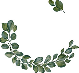 Eucalyptus circle wreath, Leaves branches isolated on white,  Minimalist greenery botanical leaves,...