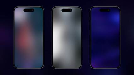 iPhone blurred background set. Set of three realistic blurred backgrounds in a smartphone mockup