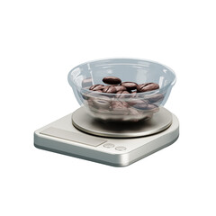Coffee beans in jar on electric scale. Coffee beans in transparent jar. 3D vector realistic.