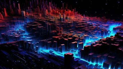 wave voxel data flow illustration science background, 3d digital, audio motion wave voxel data flow
