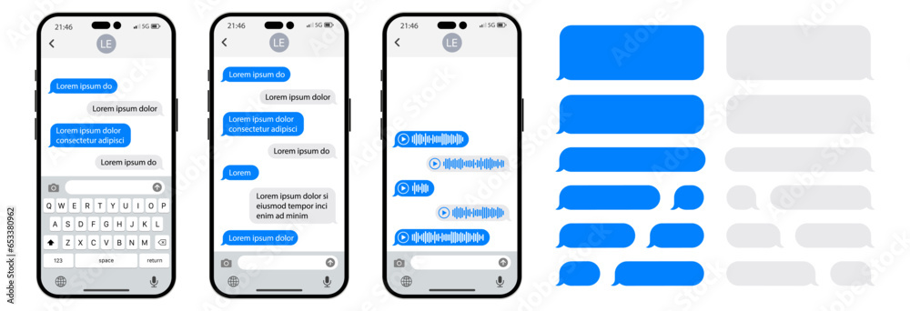 Fototapete smartphone chatting interface. message bubbles. sms template bubbles for compose dialogues. phone ch
