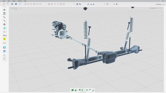 Future software manufacturing the prototype of the multiple engine details. Future engineering software making automotive parts prototype. Future computer software assembles the prototype blueprint.