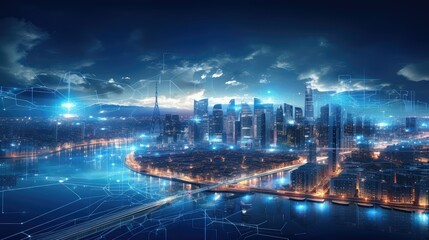 Fototapeta na wymiar internet smart digital city illustration wireless online, smconnect network, futuristic line internet smart digital city