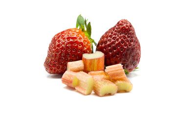 Strawberries and rhubarb isolated on a white background