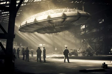 Fotobehang UFO in a factory in the 1940s © IB Studio