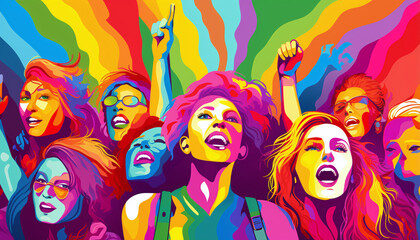 LGBT Pride Day Pop Art Diverse People in Illustration, Banner, Texture, or Background e