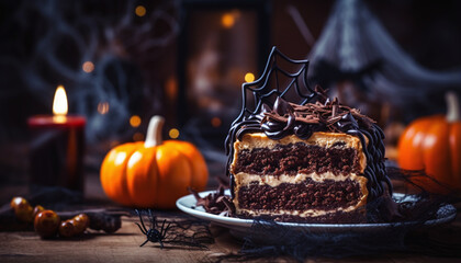 Homemade Halloween cake. Celebrating with festive food. Background
